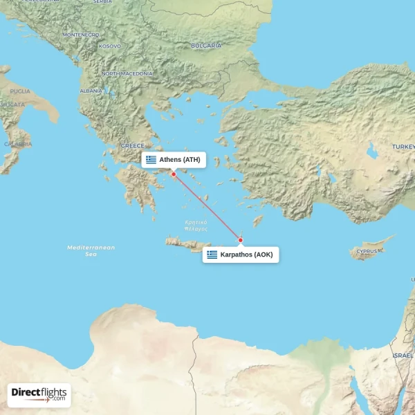 Athens - Karpathos direct flight map