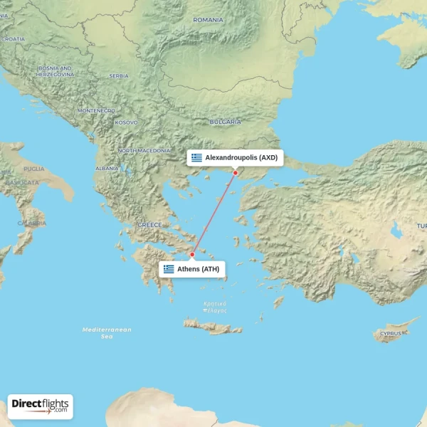 Athens - Alexandroupolis direct flight map