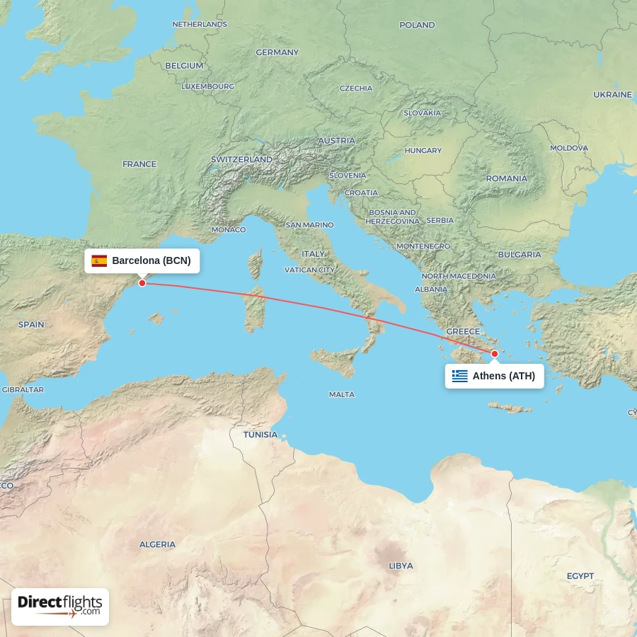 ATH - BCN route map