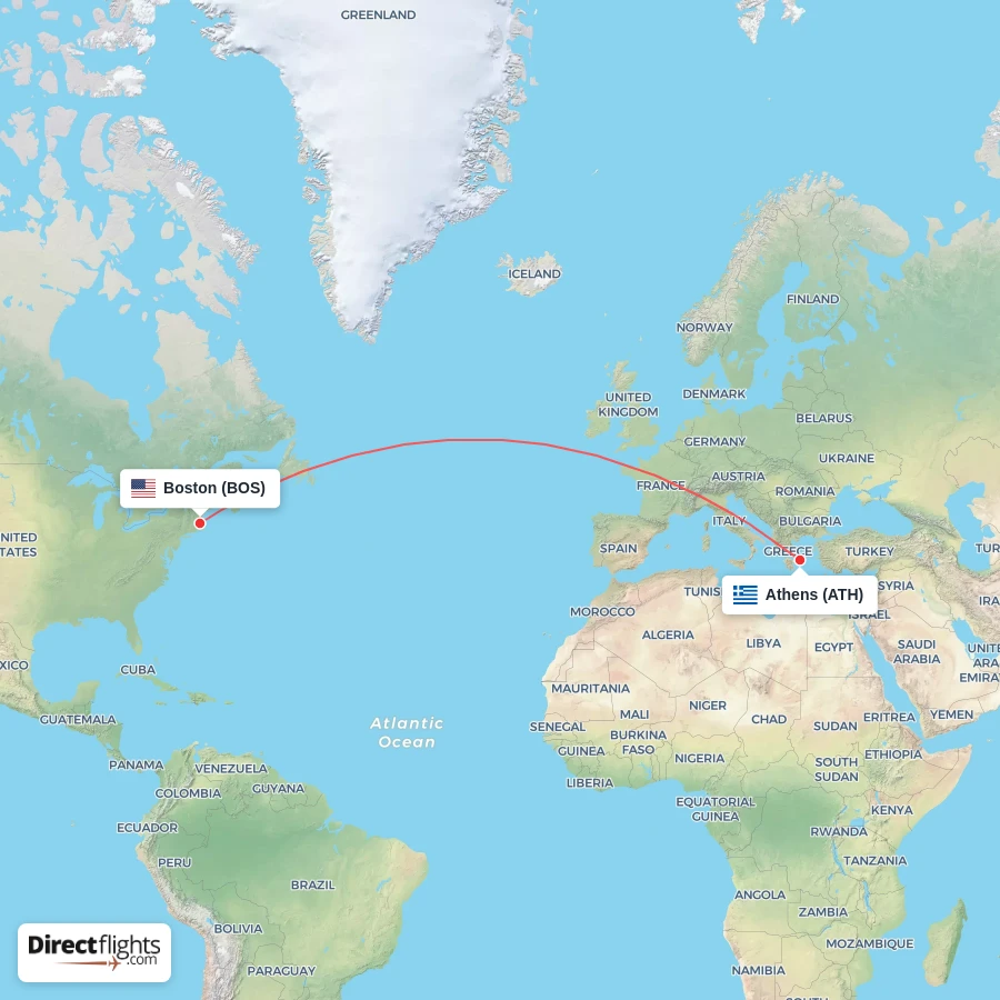 ATH - BOS route map