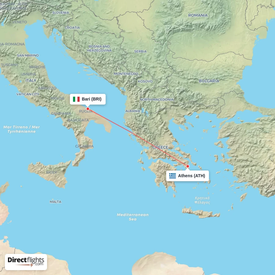 ATH - BRI route map