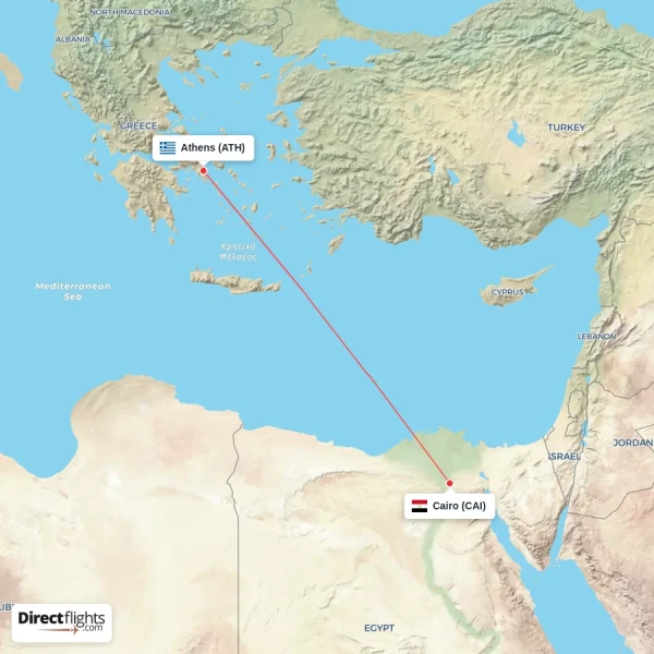 Athens - Cairo direct flight map