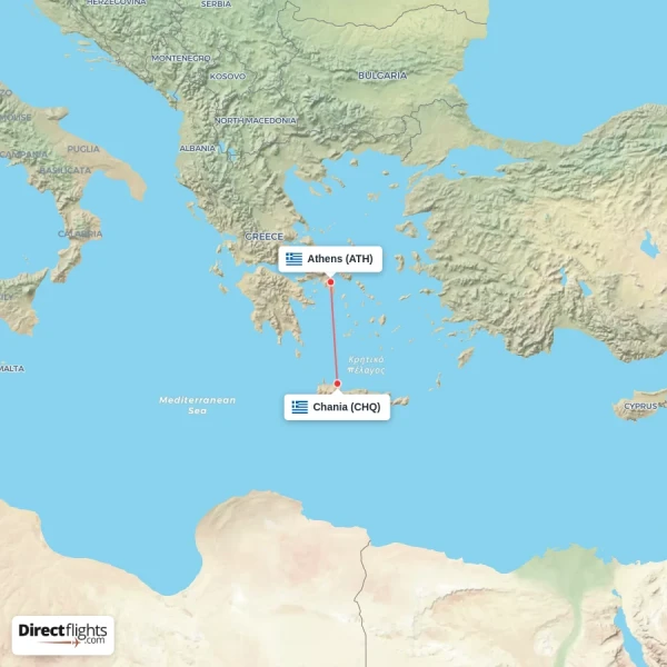 Athens - Chania direct flight map