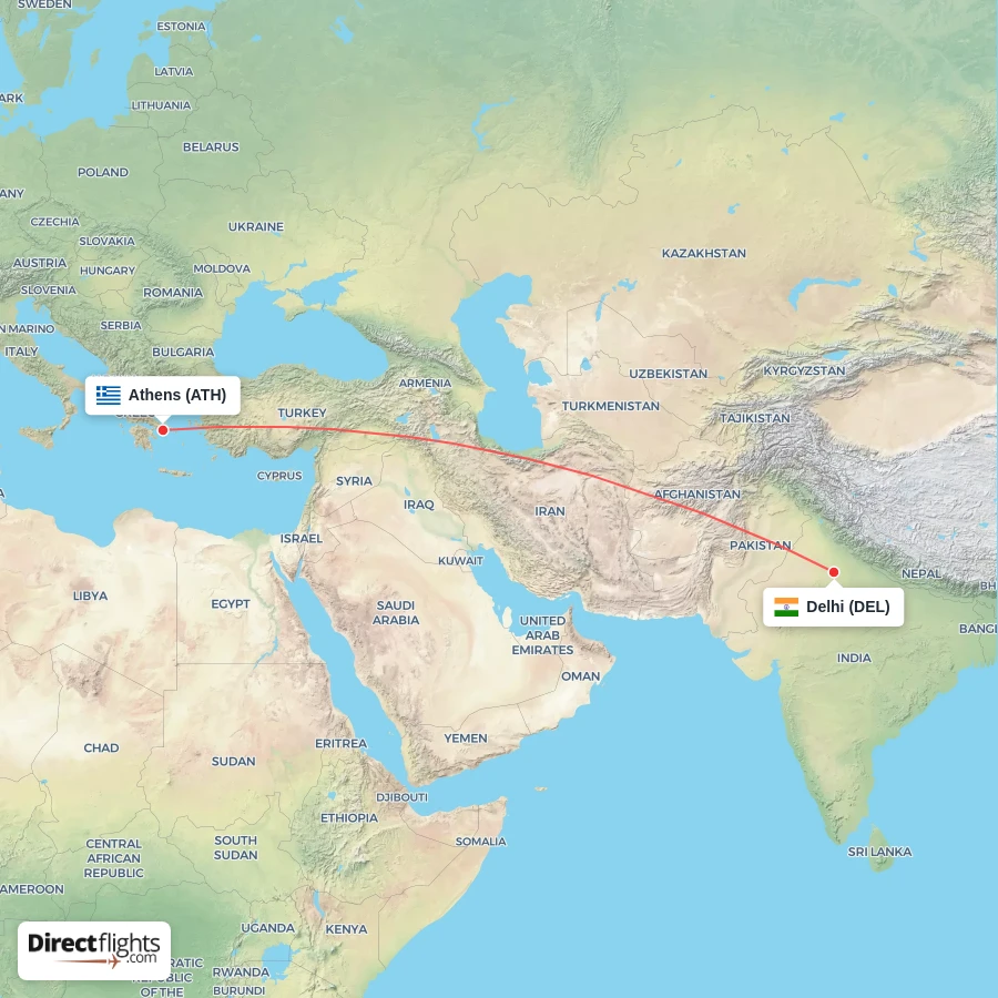 ATH - DEL route map