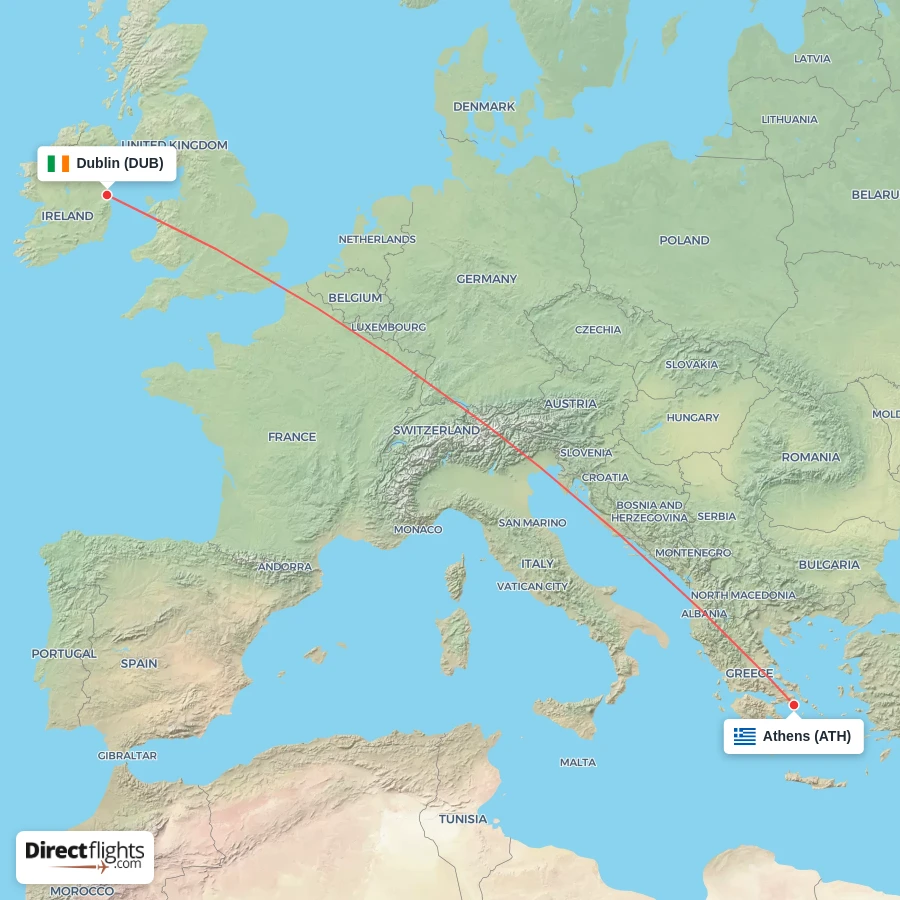 ATH - DUB route map