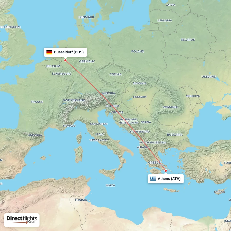 ATH - DUS route map