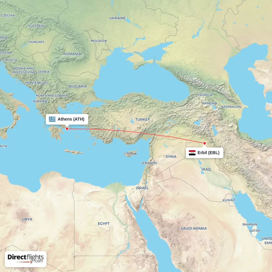 ATH - EBL route map