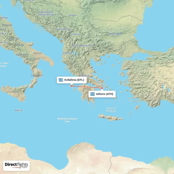 Athens - Kefallinia direct flight map