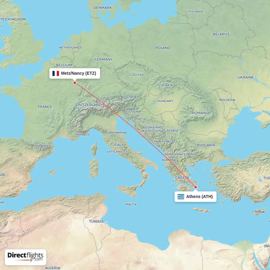 ATH - ETZ route map