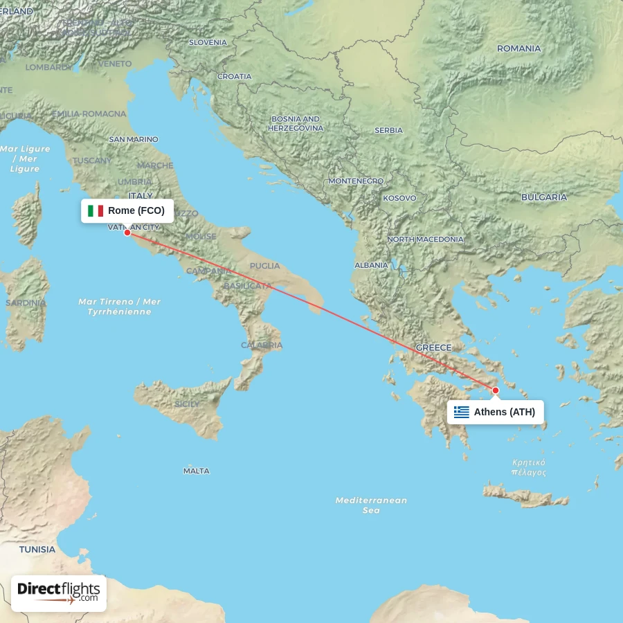 ATH - FCO route map