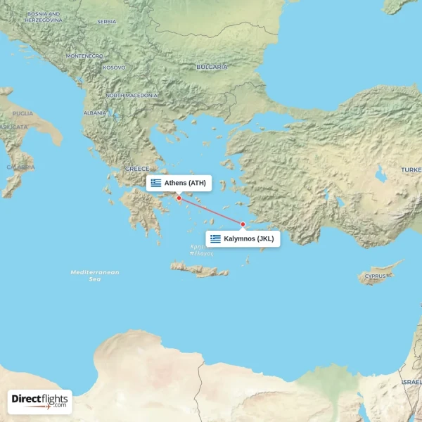 Athens - Kalymnos direct flight map