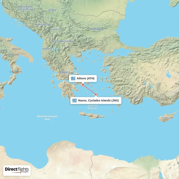 Athens - Naxos, Cyclades Islands direct flight map