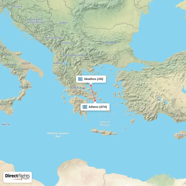 Athens - Skiathos direct flight map