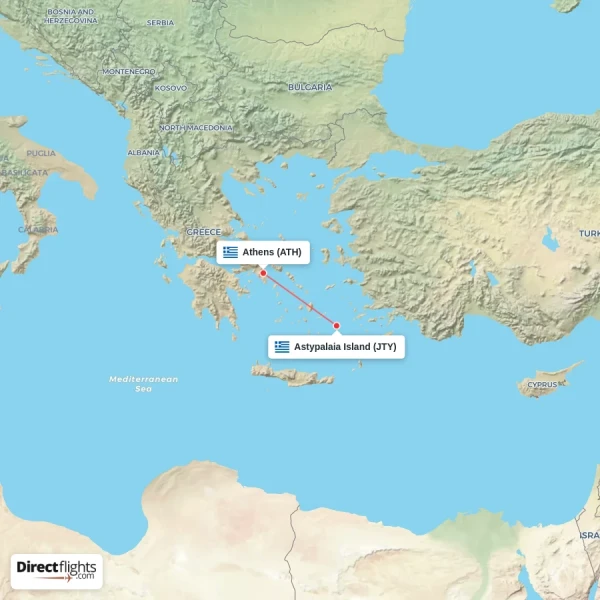 Athens - Astypalaia Island direct flight map