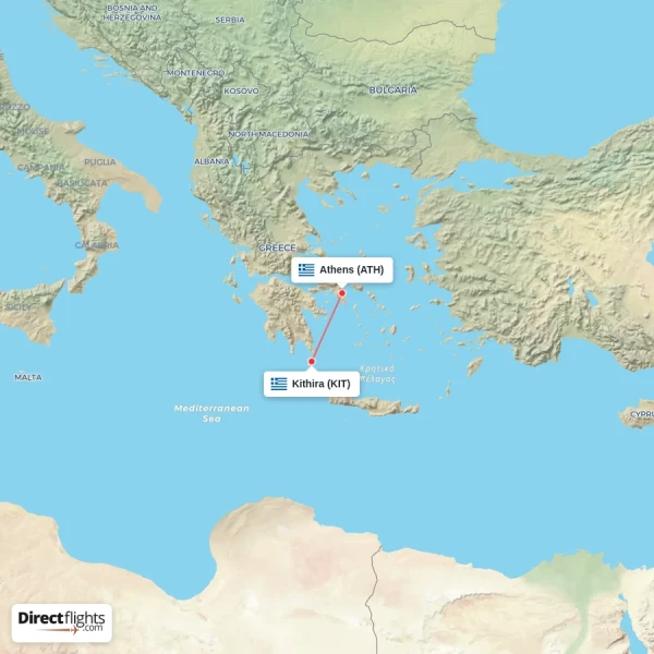 Athens - Kithira direct flight map