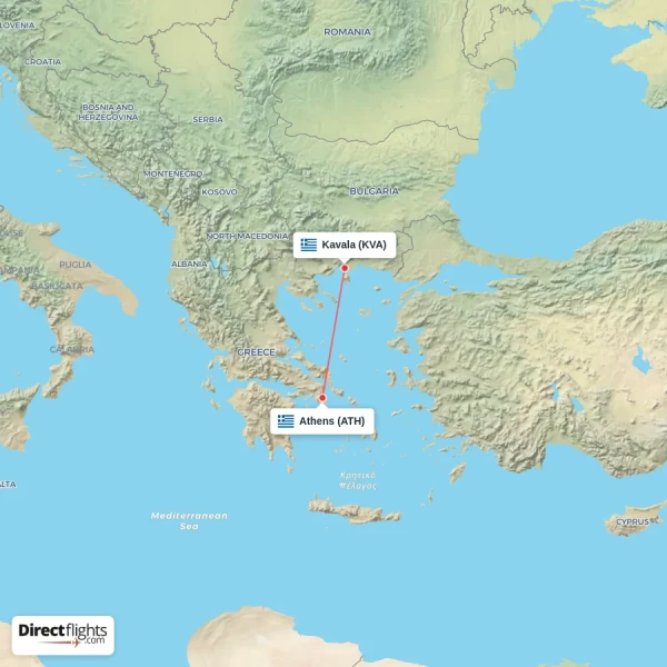 Athens - Kavala direct flight map