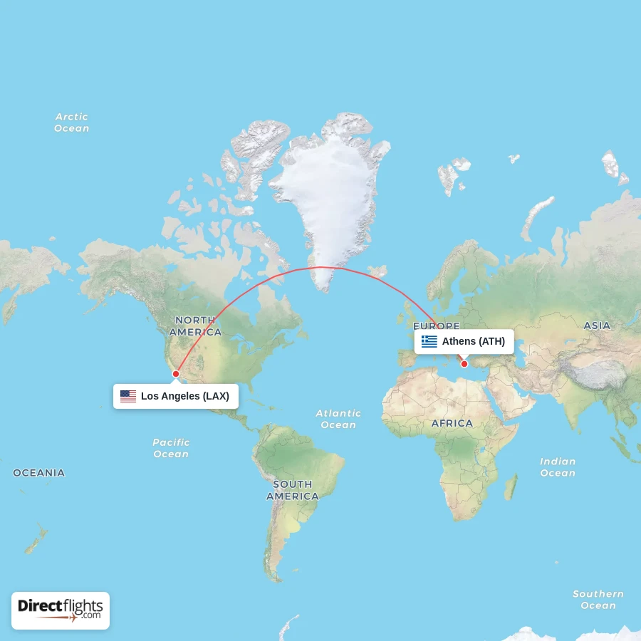ATH - LAX route map