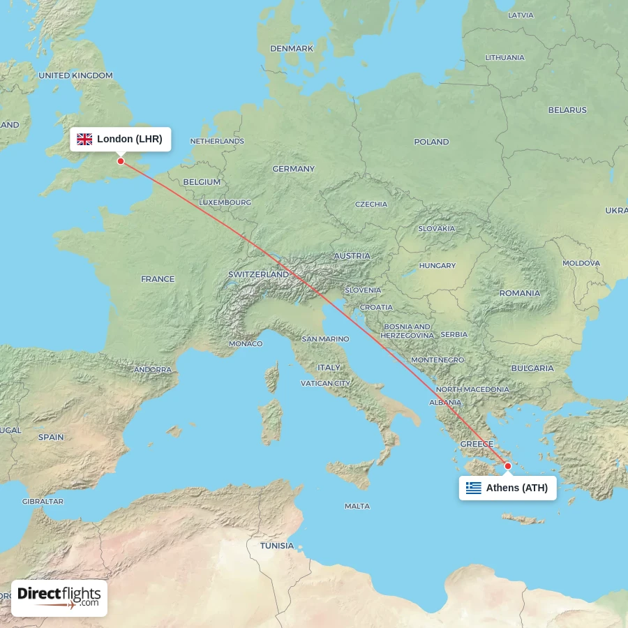 ATH - LHR route map