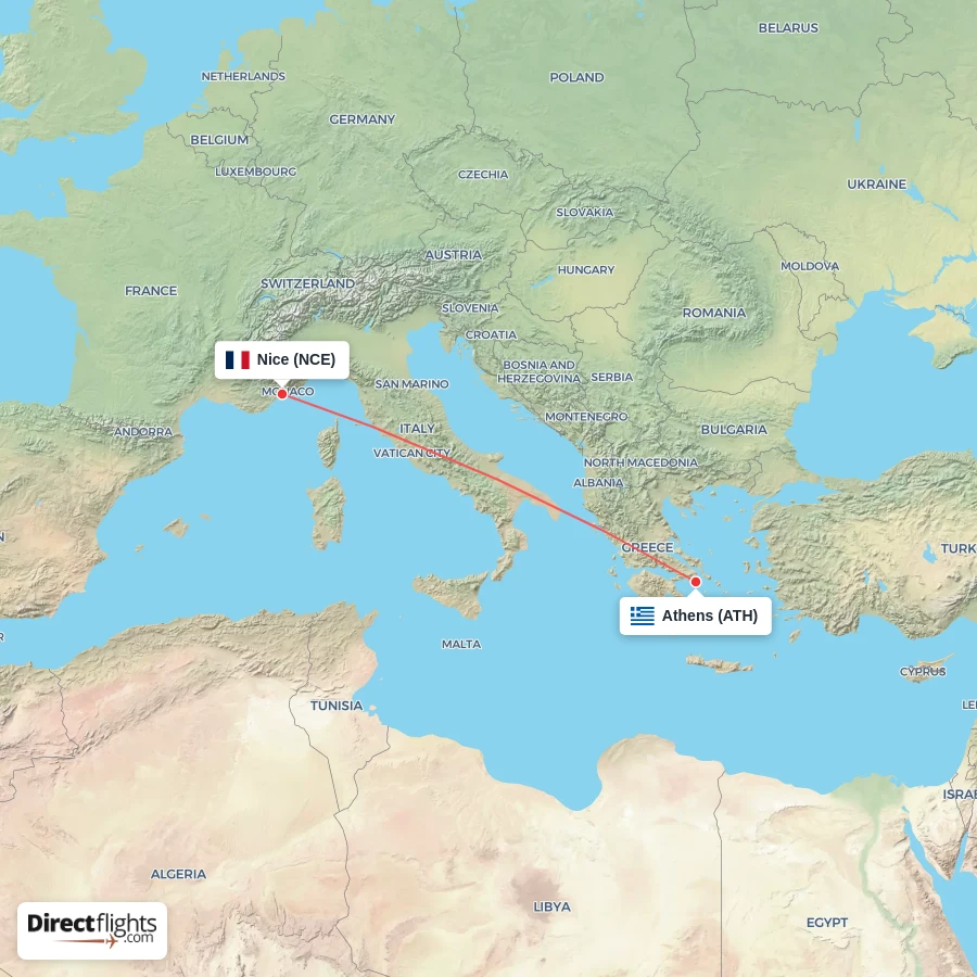 ATH - NCE route map
