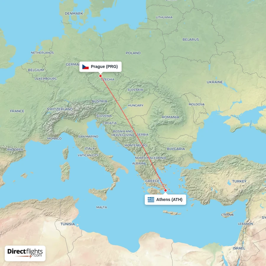 ATH - PRG route map