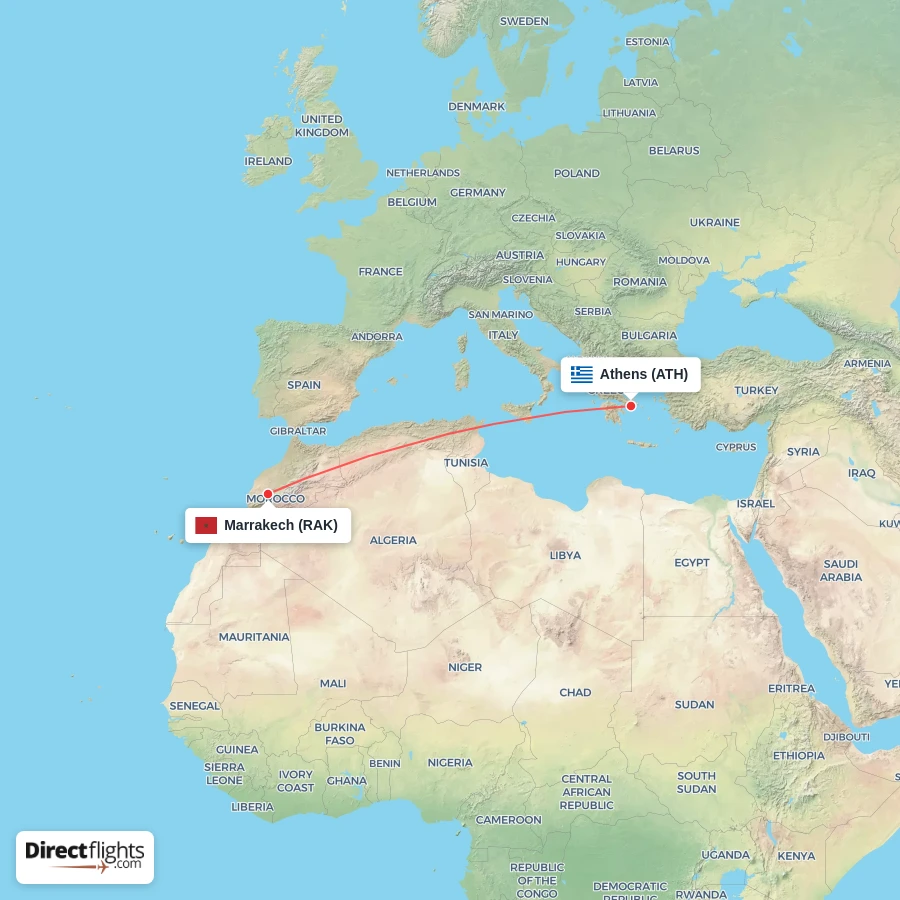 ATH - RAK route map