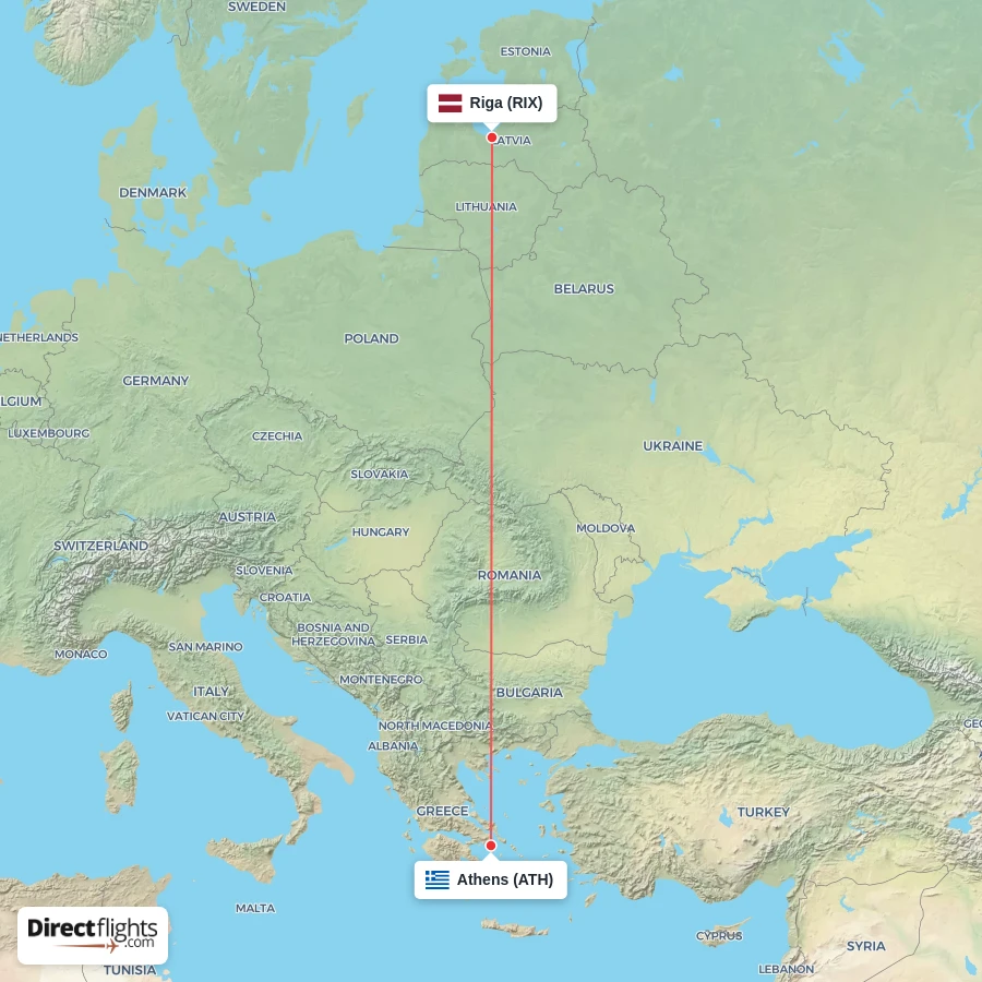 ATH - RIX route map