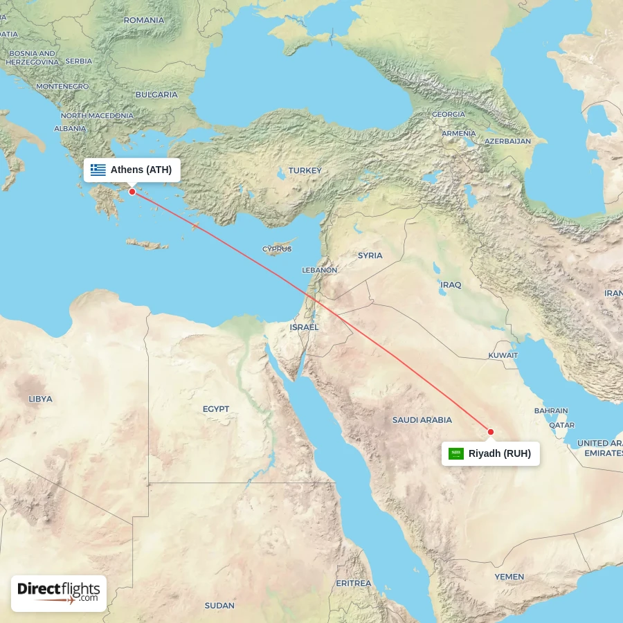 ATH - RUH route map