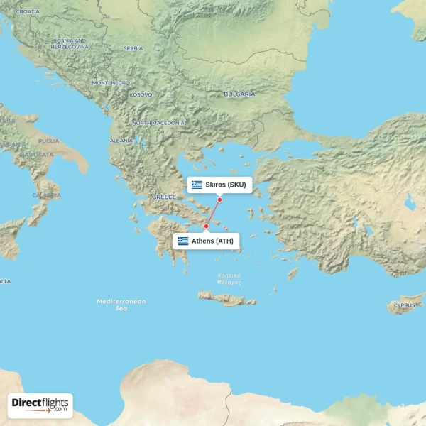 Athens - Skiros direct flight map