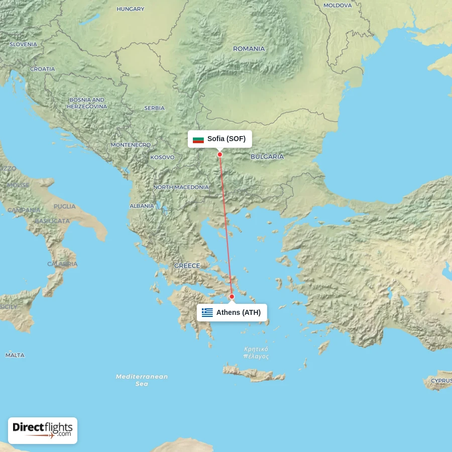 ATH - SOF route map