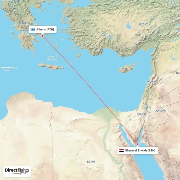 Athens - Sharm el Sheikh direct flight map