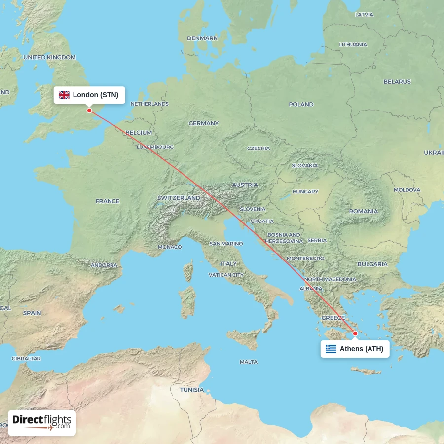 ATH - STN route map