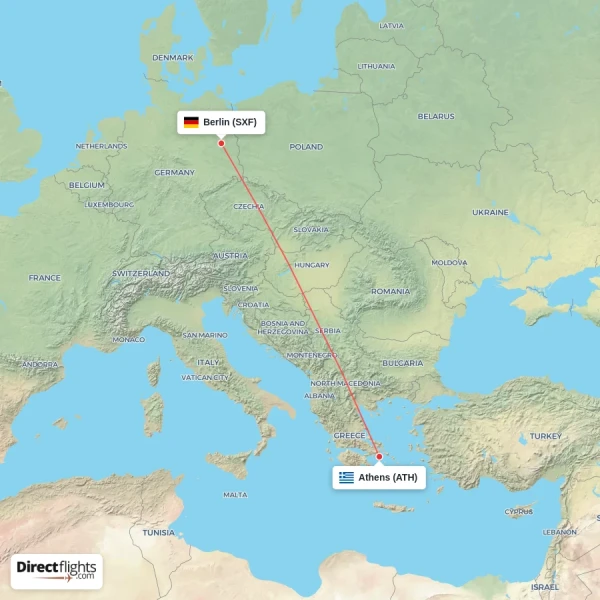 Athens - Berlin direct flight map
