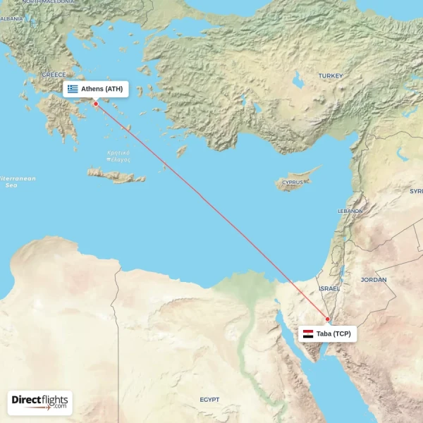 Athens - Taba direct flight map