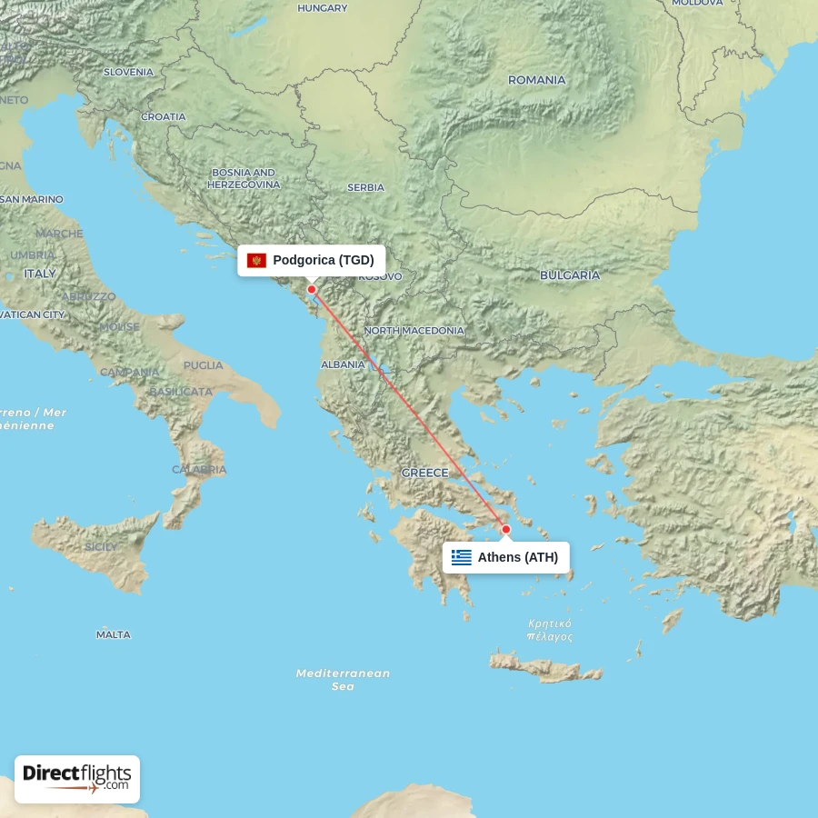 ATH - TGD route map