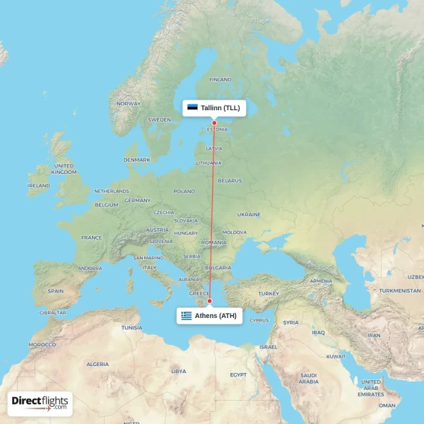 Athens - Tallinn direct flight map