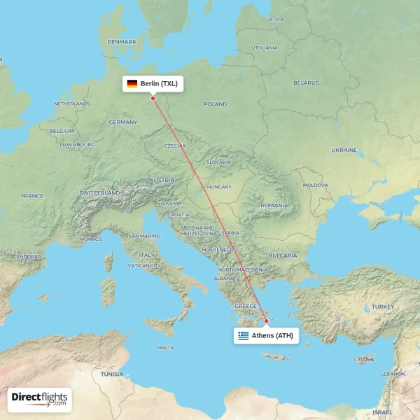 Athens - Berlin direct flight map