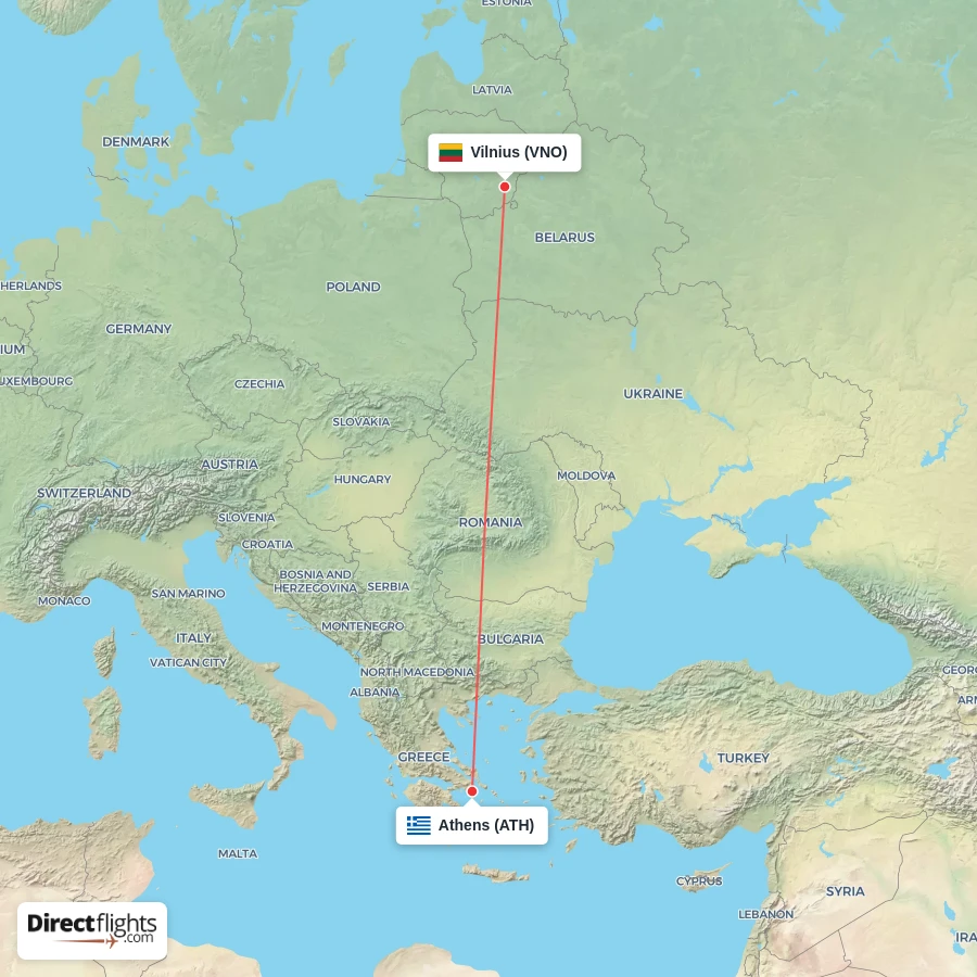 ATH - VNO route map
