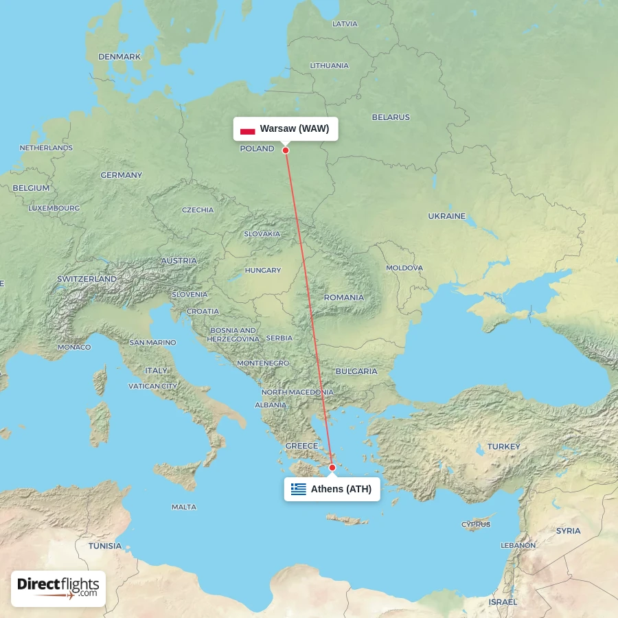 ATH - WAW route map