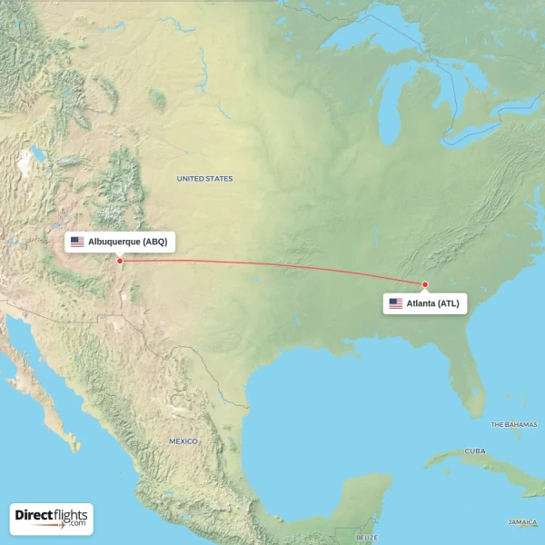 Atlanta - Albuquerque direct flight map