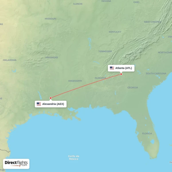 Atlanta - Alexandria direct flight map