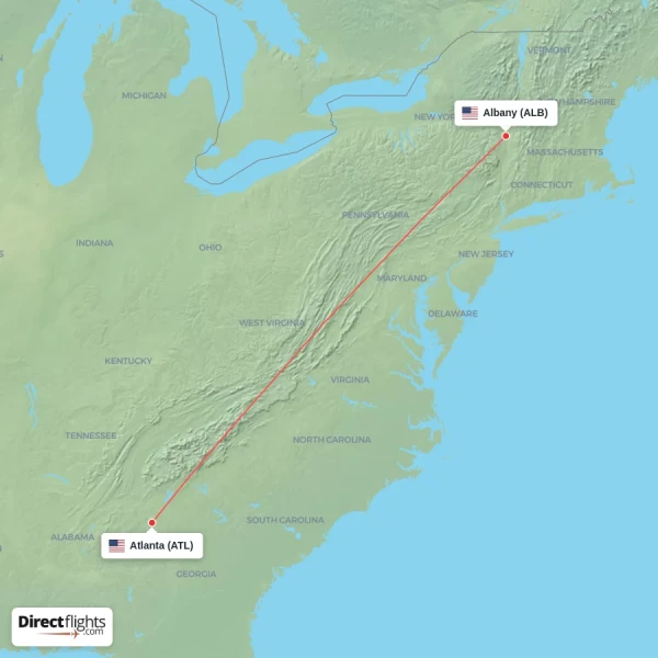 Atlanta - Albany direct flight map