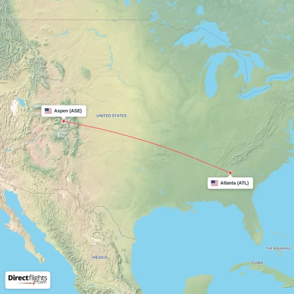 Atlanta - Aspen direct flight map
