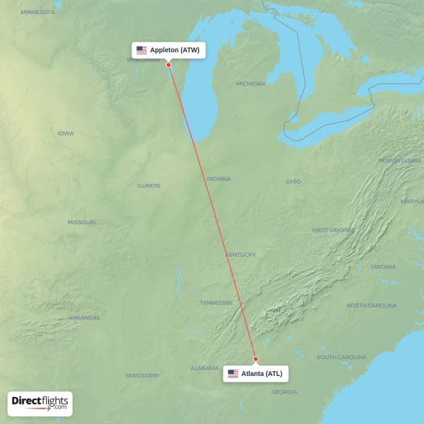 Atlanta - Appleton direct flight map