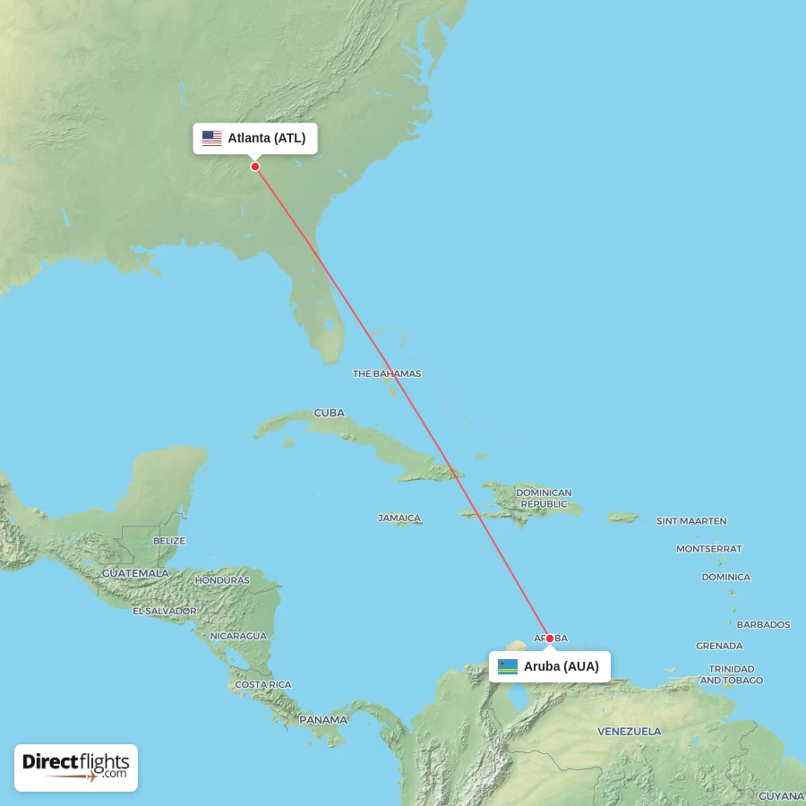 ATL - AUA route map