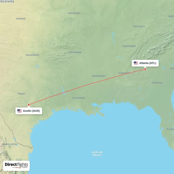 Atlanta - Austin direct flight map