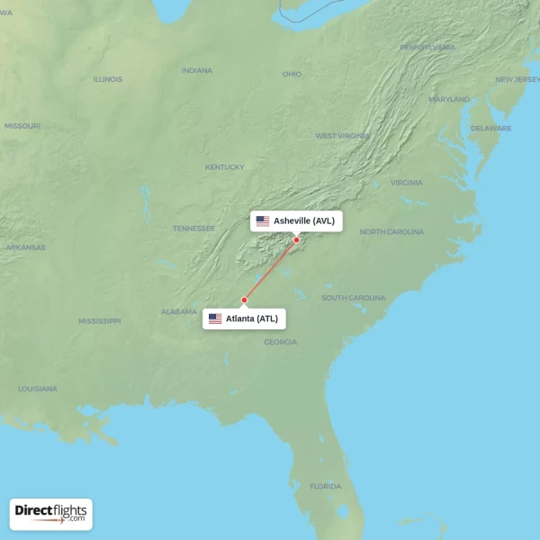 Atlanta - Asheville direct flight map