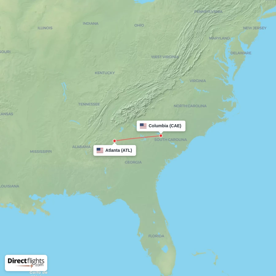 ATL - CAE route map