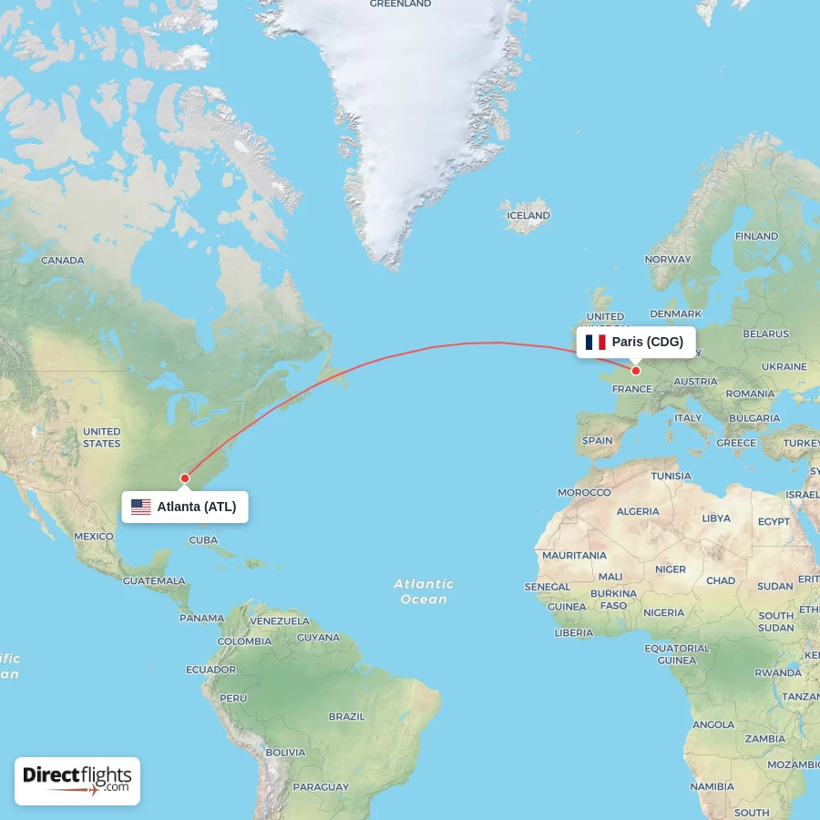 ATL - CDG route map