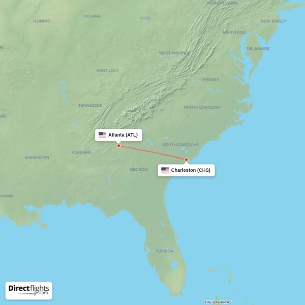 Atlanta - Charleston direct flight map