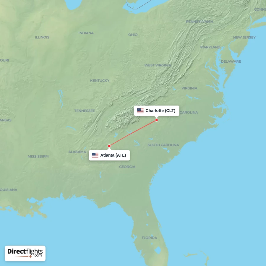 ATL - CLT route map